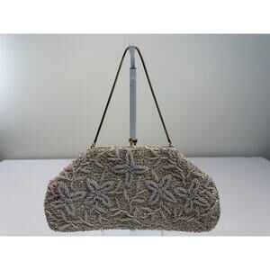 Vintage White Beaded Sequin Evening Bag Handmade in Hong Kong Bridal Glam Prom